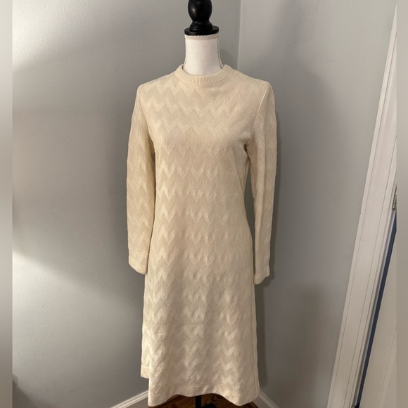 Tanglwood by Brief Vintage Dresses & Skirts - Vintage 70”s Tanglewood Cream Chevron woven Secretary Dress